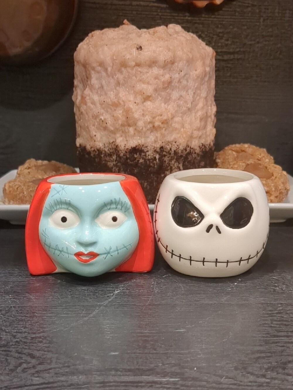Nightmare Before Christmas Jack & Sally Ceramic Mini Cup Set NIB 3.5oz - Picture 2 of 6